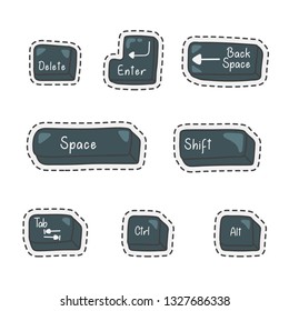 Kawaii keyboard set. Cute hand drawn colored vector illustration.
