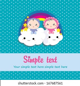 Kawaii Kids on the rainbow - vector illustration