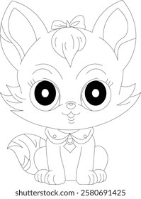 Kawaii Kitten Pet Coloring Page