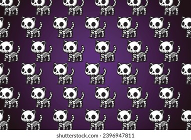 Kawaii Kitty Bones: Adorable Gothic Cat Skull Print for Textiles