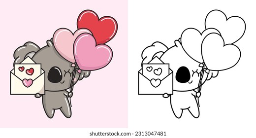 Kawaii Koala Illustration and For Coloring Page. Funny Kawaii Mammal. Vector Illustration of a Kawaii Animal for Stickers, Baby Shower, Coloring Pages, Prints for Clothes.
