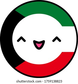 Kawaii Kuwait flag smile. Flat style. Cute cartoon isolated fun design emoticon face. Vector art anime illustration for celebration holiday decoration element. Happy independence day.