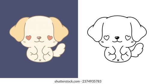 Kawaii Labrador Retriever for Coloring Page and Illustration. Adorable Clip Art Puppy. Cute Vector Illustration of a Kawaii Pet for Stickers, Prints for Clothes, Baby Shower. 