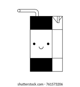 kawaii lacteal drink with straw in black silhouette