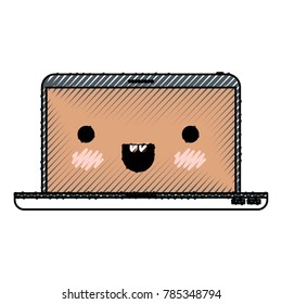 kawaii laptop computer in colored crayon silhouette