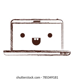 kawaii laptop computer in monochrome blurred silhouette
