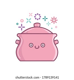kawaii large kitchen cooking pot cartoon illustration isolated on white background