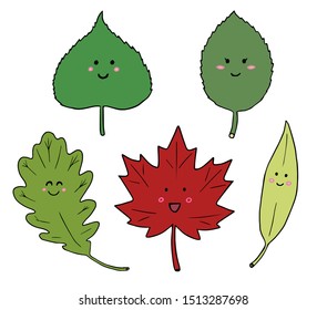 Kawaii Leaf Illustration Set - Vector Drawings