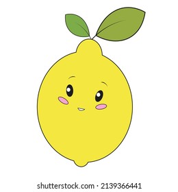 Kawaii lemon character, cute funny kids illustration isolated on white background.