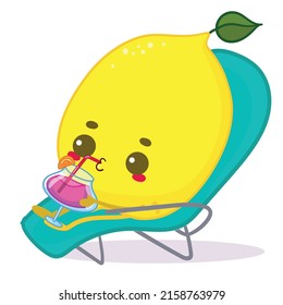 Kawaii lemon character for summer stickers