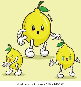 Kawaii lemon characters vector.  use them as stickers,fruit logo, patterns, t-shirt designs, all printed media, cartoons, etc