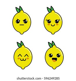 kawaii lemon diferents faces icon