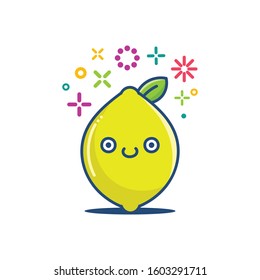 kawaii lemon fruit emoticon cartoon illustration isolated on white