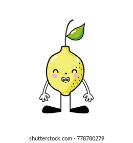 kawaii lemon smile fruit with arms and legs