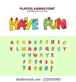 Kawaii letter set vector. Font for children. Cute Monster font set. Kawaii alphabet in playful character font. Monster kawaii font. Vector cute alphabet 