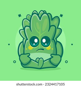 kawaii lettuce vegetable character mascot with sad expression isolated cartoon in flat style design 