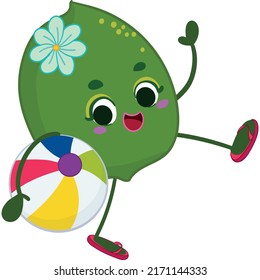 Kawaii lime character for summer stickers