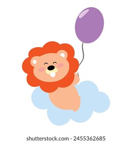 kawaii lion in the blue cloud happy expression