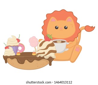 Kawaii of lion cartoon with cake design