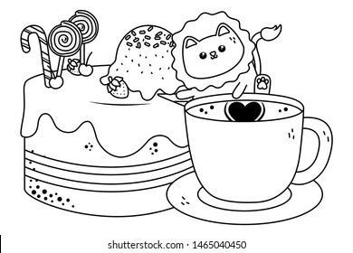 Kawaii of lion cartoon with cake design