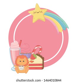 Kawaii of lion cartoon and desserts design