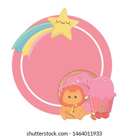 Kawaii of lion cartoon and desserts design