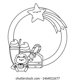 Kawaii of lion cartoon and desserts design