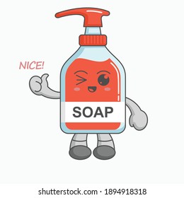 Kawaii liquid soap characters give a thumbs up applause, nice