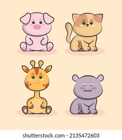 kawaii little animals icons set