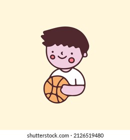 Kawaii little boy holding basketball cartoon. Illustration for Perfect Nursery children, kids, greeting.