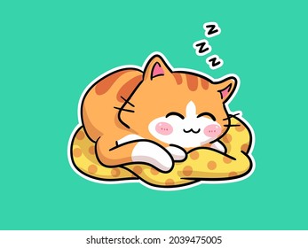 Kawaii Little Cat Character Sleeping On A Pillow Illustration