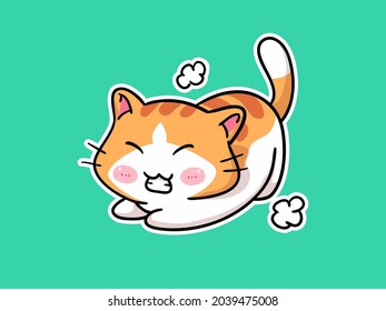 Kawaii Little Cat Character Streching Illustration