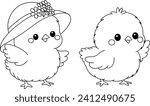 Kawaii little chicks coloring page. Easter colouring book