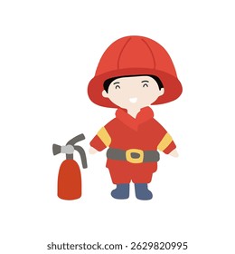 Kawaii little kid waring fire fighter costume.