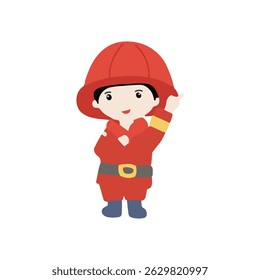 Kawaii little kid waring fire fighter costume.
