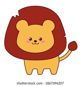 Kawaii little lion standing isolated on white background. Flat design for card or t-shirt. Vector illustration