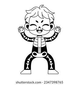 kawaii little skeleton boy cartoon illustration isolated