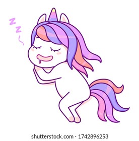 Kawaii little unicorn sleeping, happy cartoon vector