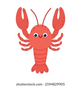 Kawaii lobster character. Cute sea animal. Flat vector illustration