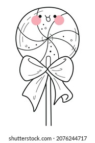 Kawaii Lollipop Coloring Page For Kids. Cartoon Vector Illustration