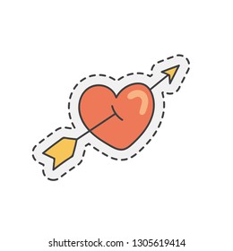 Kawaii love arrow. Cute hand drawn colored vector. editable stroke.