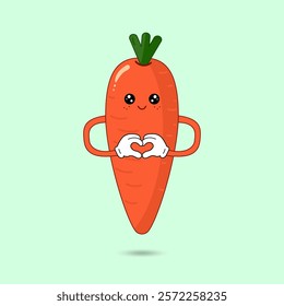 Kawaii lovely carrot. Cute happy carrot cartoon character. International carrot day. For poster, card, print, social media, post. Vector illustration