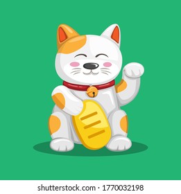 Kawaii lucky cat aka maneki neko asian traditional mascot in cartoon illustration vector