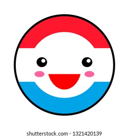 Kawaii Luxembourg flag smile. Flat style. Cute cartoon isolated fun design emoticon face. Vector art anime illustration for celebration holiday decoration element. Business card with template icon.