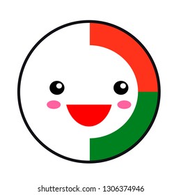 Kawaii Madagascar flag smile. Flat style. Cute cartoon isolated fun design emoticon face. Vector art anime illustration for celebration holiday decoration element. Business card with template icon.