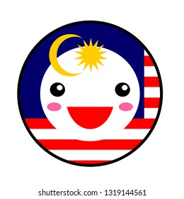 Kawaii Malaysia flag smile. Flat style. Cute cartoon isolated fun design emoticon face. Vector art anime illustration for celebration holiday decoration element. Business card with template icon.