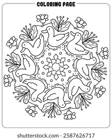 Kawaii mandala doodle coloring page with cute design for art therapy. Printable Vector file