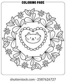 Kawaii mandala doodle coloring page with cute design for art therapy. Printable Vector file