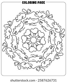 Kawaii mandala doodle coloring page with cute design for art therapy. Printable Vector file