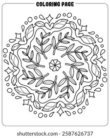 Kawaii mandala doodle coloring page with cute design for art therapy. Printable Vector file